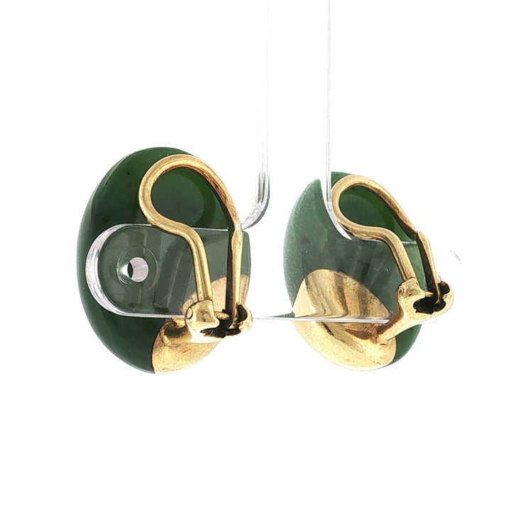 Nephrite Jade 18 Karat Yellow Gold Oval Vintage Earclip Earrings