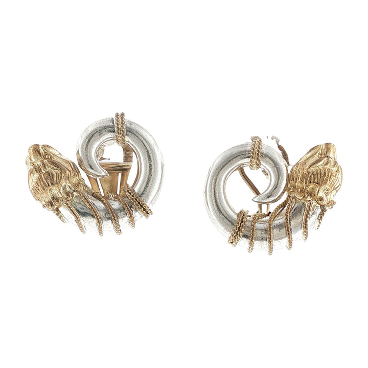 Zolotas Lion Head 18K Yellow Gold & Sterling Silver Vintage Earclip Earrings