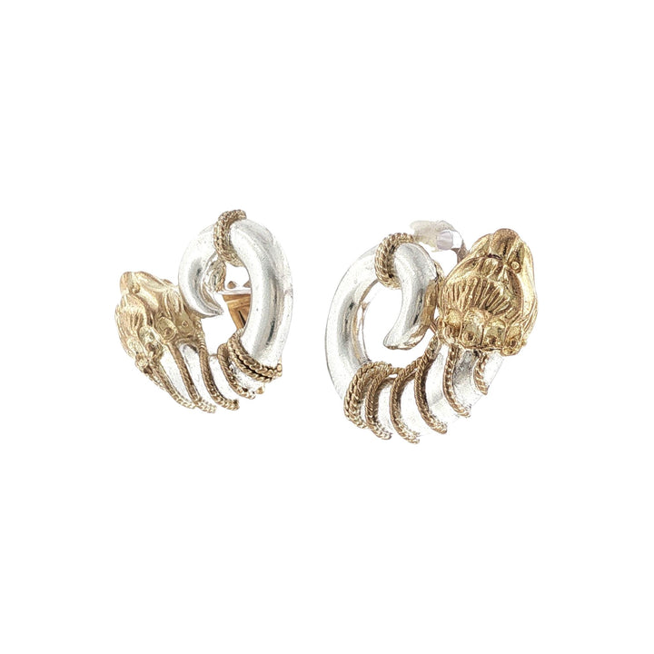 Zolotas Lion Head 18K Yellow Gold & Sterling Silver Vintage Earclip Earrings