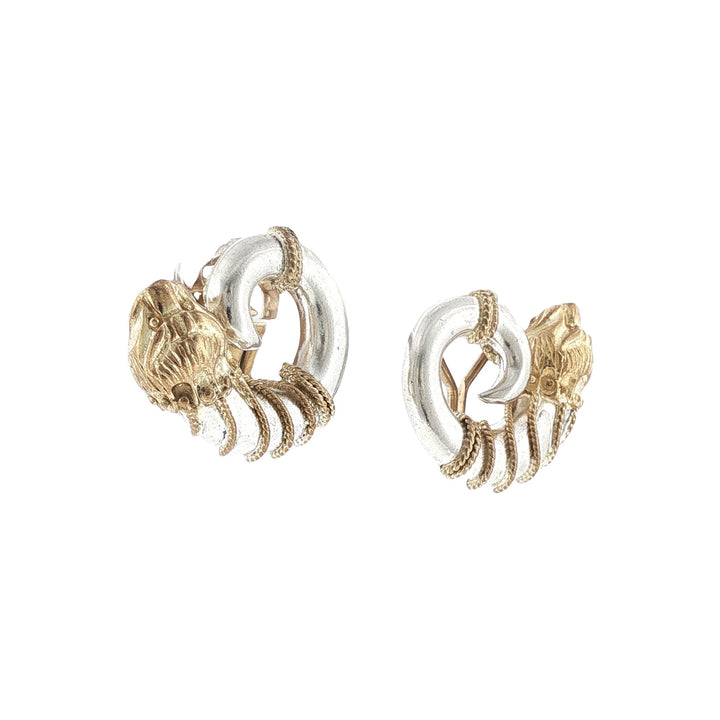 Zolotas Lion Head 18K Yellow Gold & Sterling Silver Vintage Earclip Earrings