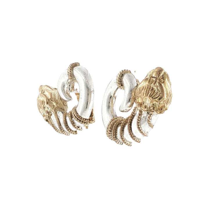 Zolotas Lion Head 18K Yellow Gold & Sterling Silver Vintage Earclip Earrings