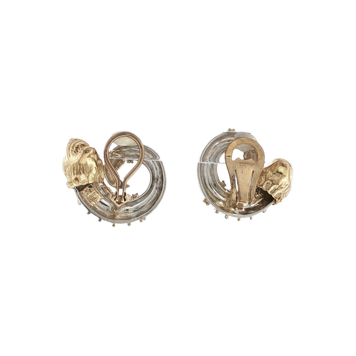 Zolotas Lion Head 18K Yellow Gold & Sterling Silver Vintage Earclip Earrings