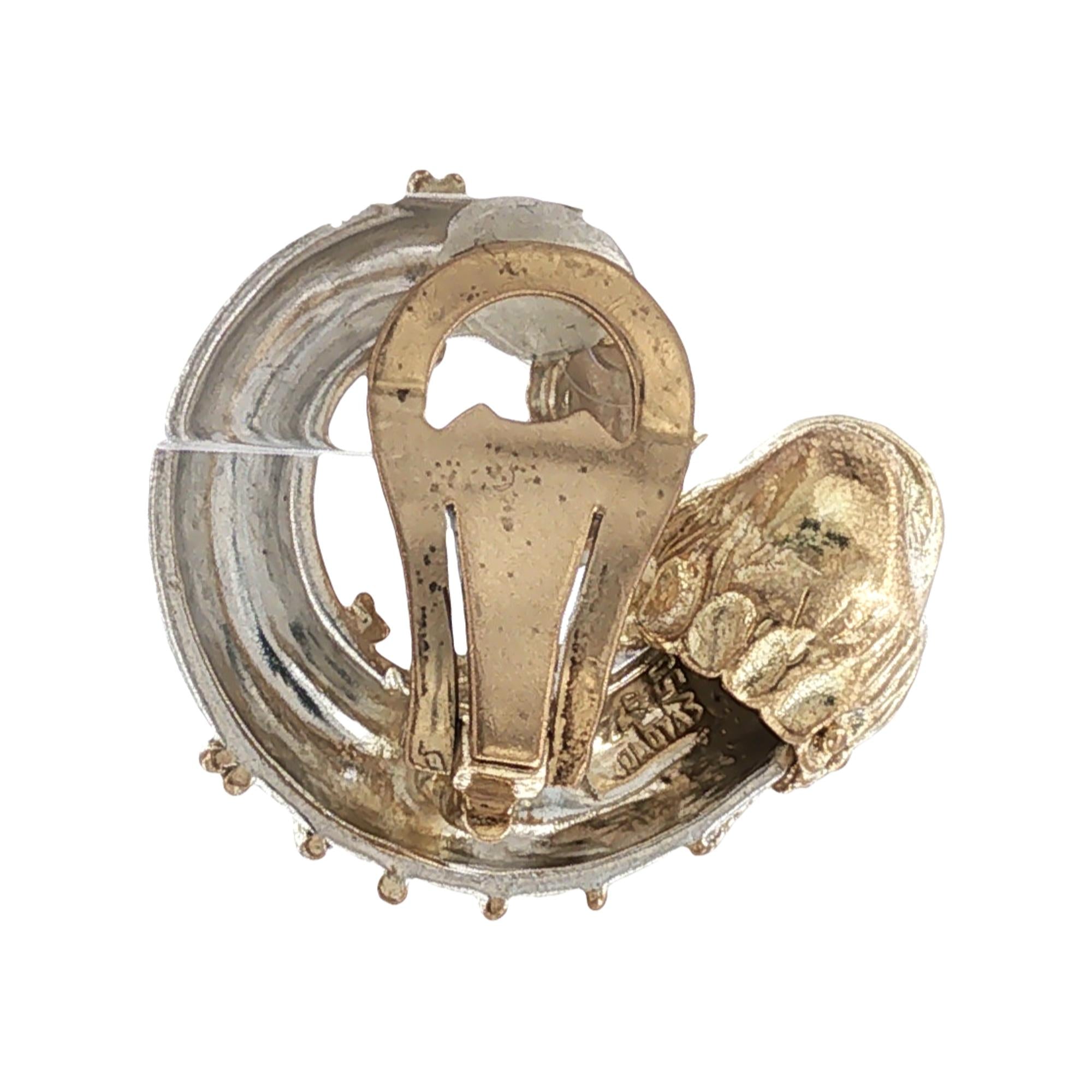 Zolotas Lion Head 18K Yellow Gold & Sterling Silver Vintage Earclip Earrings
