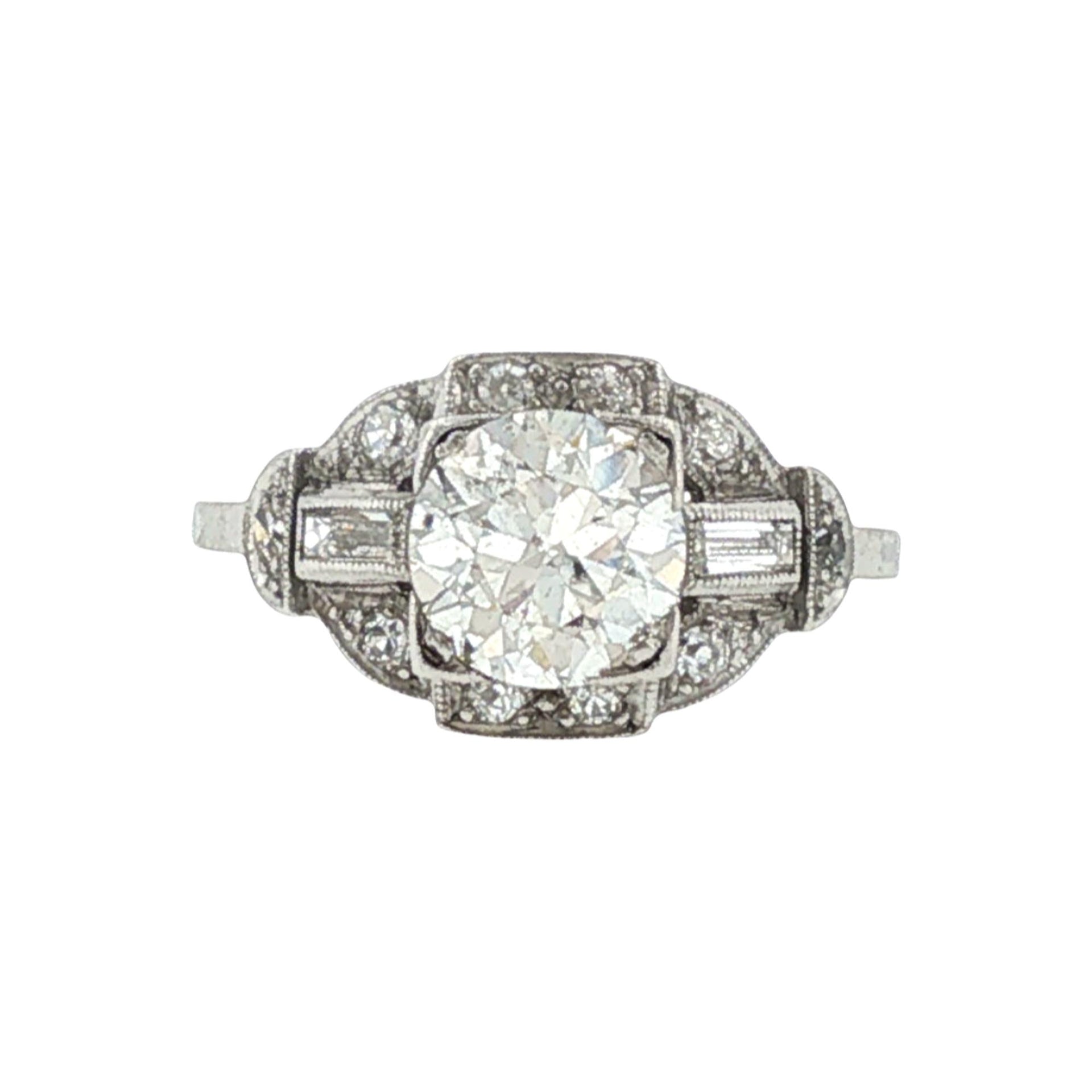 1950's Platinum 1.20 Carat Transitional-Cut Diamond Engagement Ring