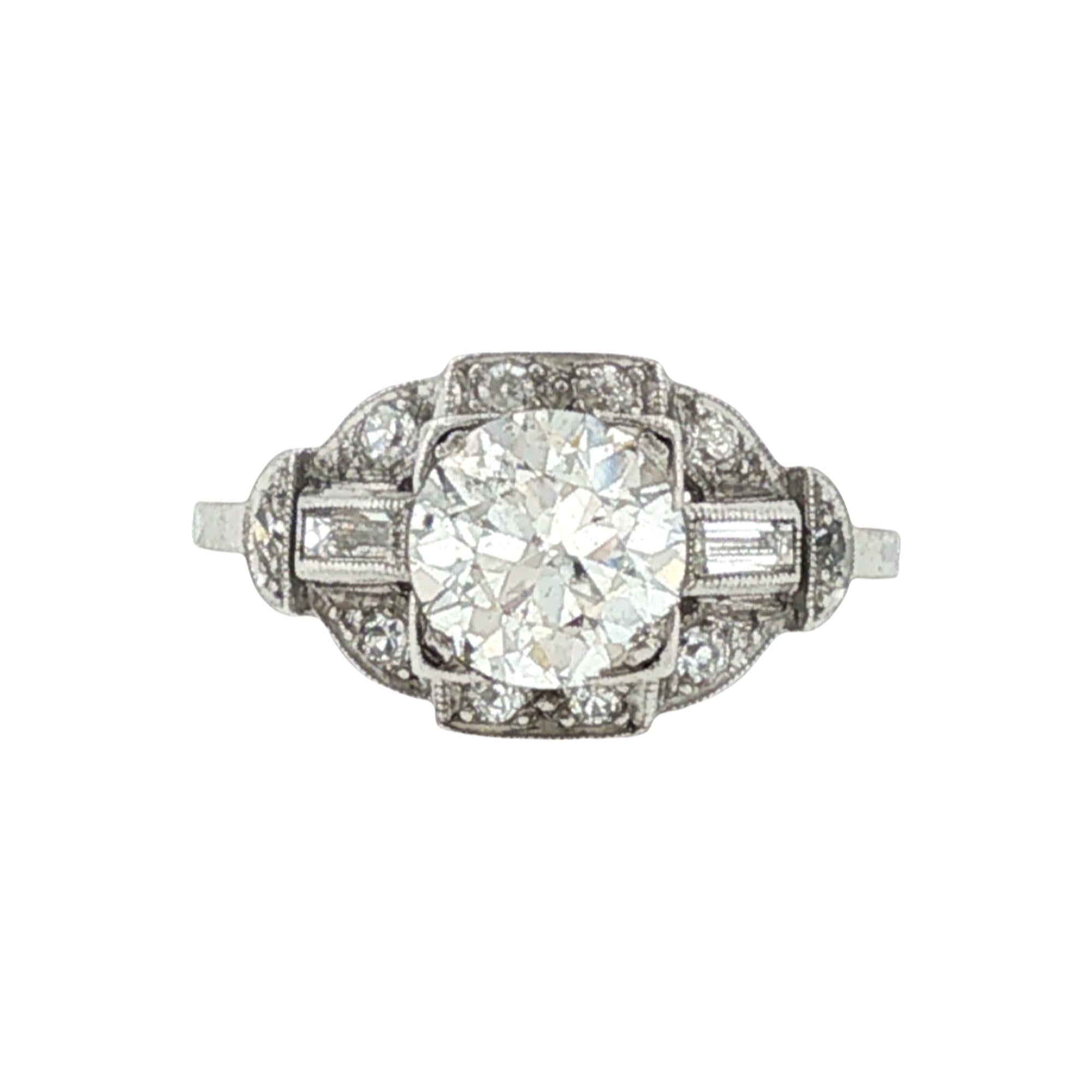 1950's Platinum 1.20 Carat Transitional-Cut Diamond Engagement Ring
