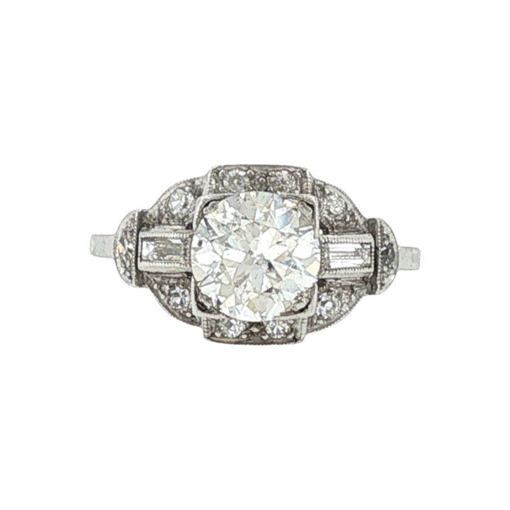 1950's Platinum 1.20 Carat Transitional-Cut Diamond Engagement Ring