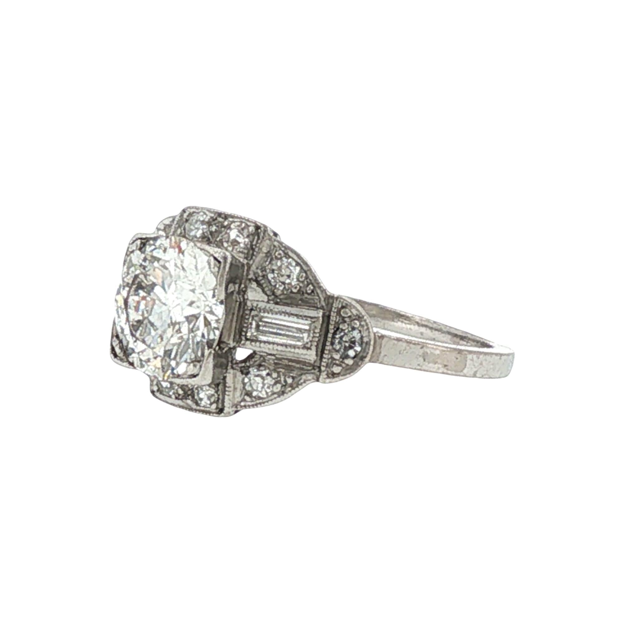 1950's Platinum 1.20 Carat Transitional-Cut Diamond Engagement Ring
