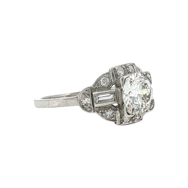1950's Platinum 1.20 Carat Transitional-Cut Diamond Engagement Ring