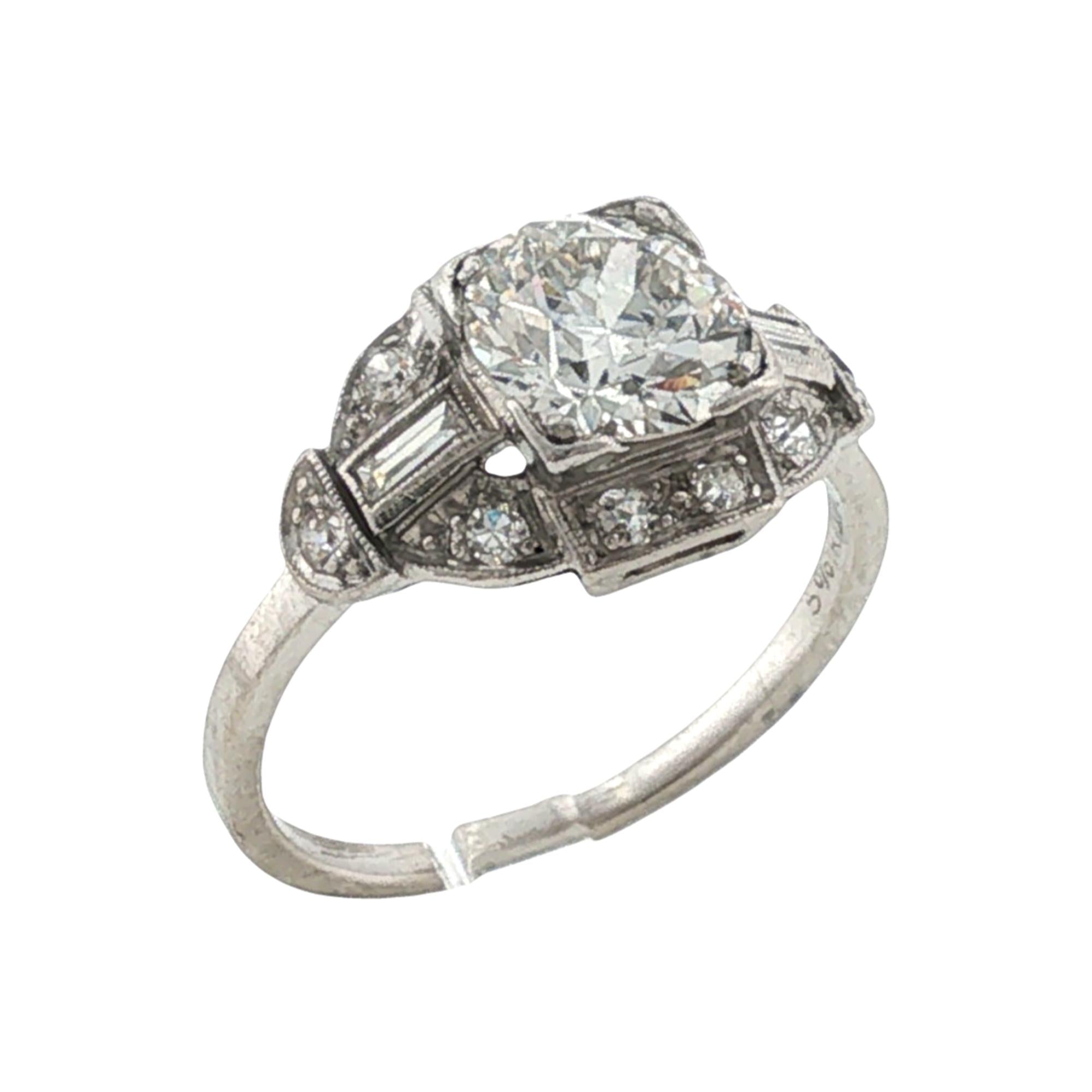 1950's Platinum 1.20 Carat Transitional-Cut Diamond Engagement Ring
