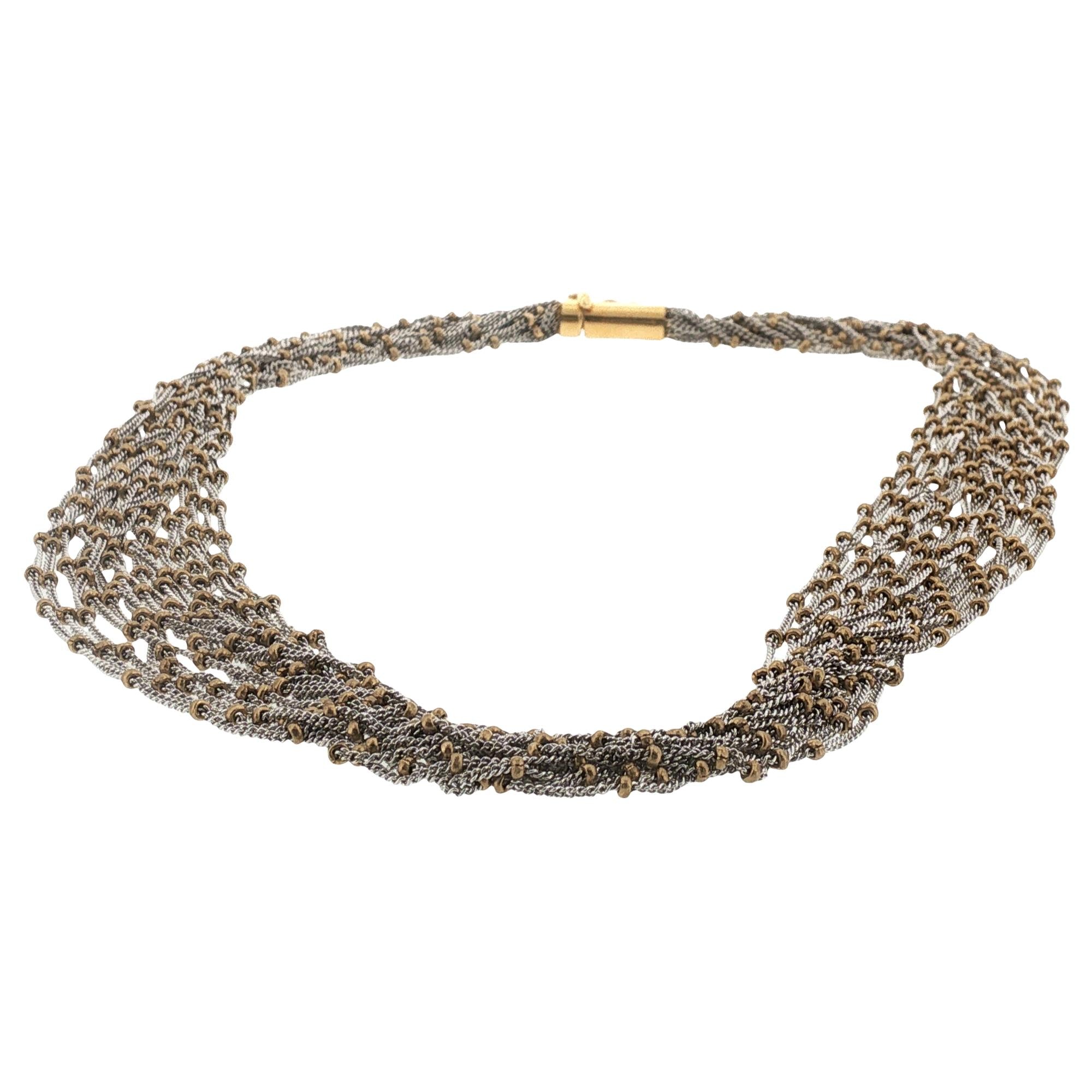 Yvel 18 Karat Two Tone Gold Multi-Strand Necklace 15.5 Inches