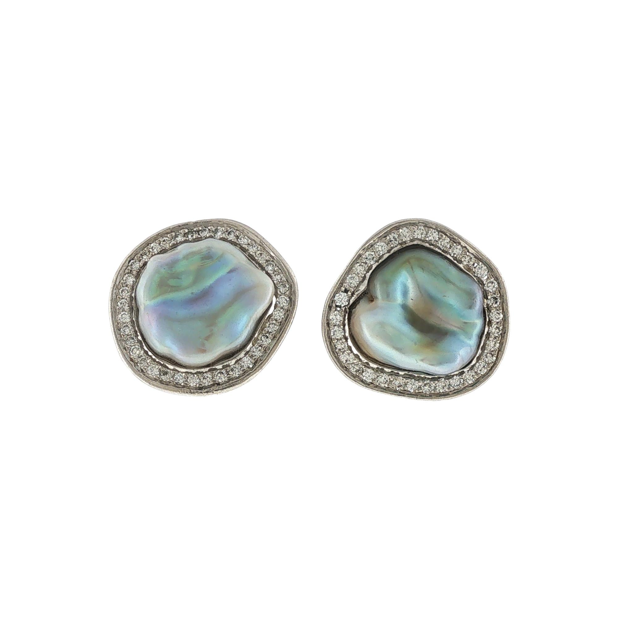 Tiffany & Co. Angela Cummings Diamond Baroque Pearl Platinum Earclip Earrings