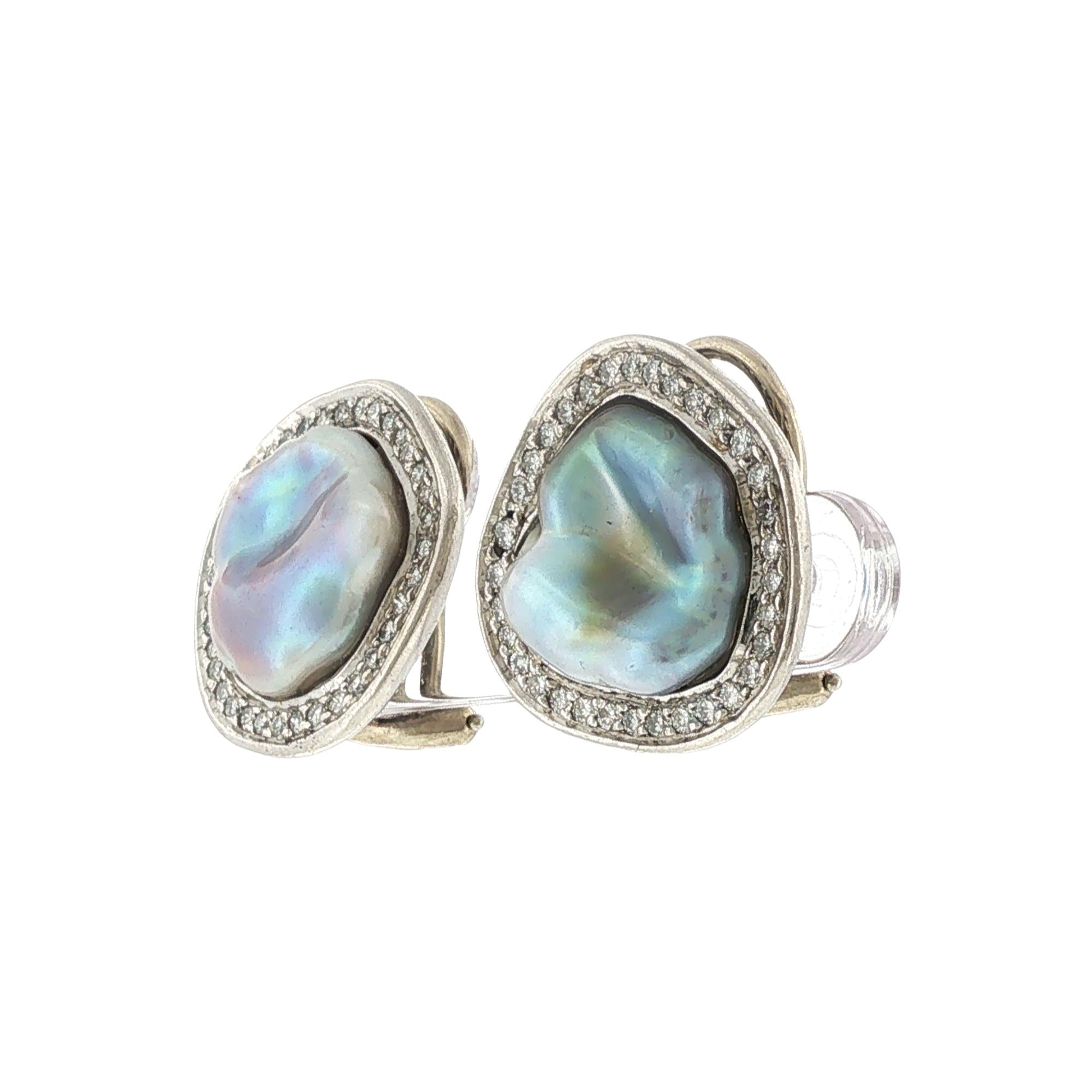 Tiffany & Co. Angela Cummings Diamond Baroque Pearl Platinum Earclip Earrings