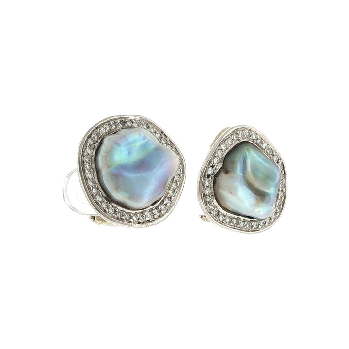 Tiffany & Co. Angela Cummings Diamond Baroque Pearl Platinum Earclip Earrings
