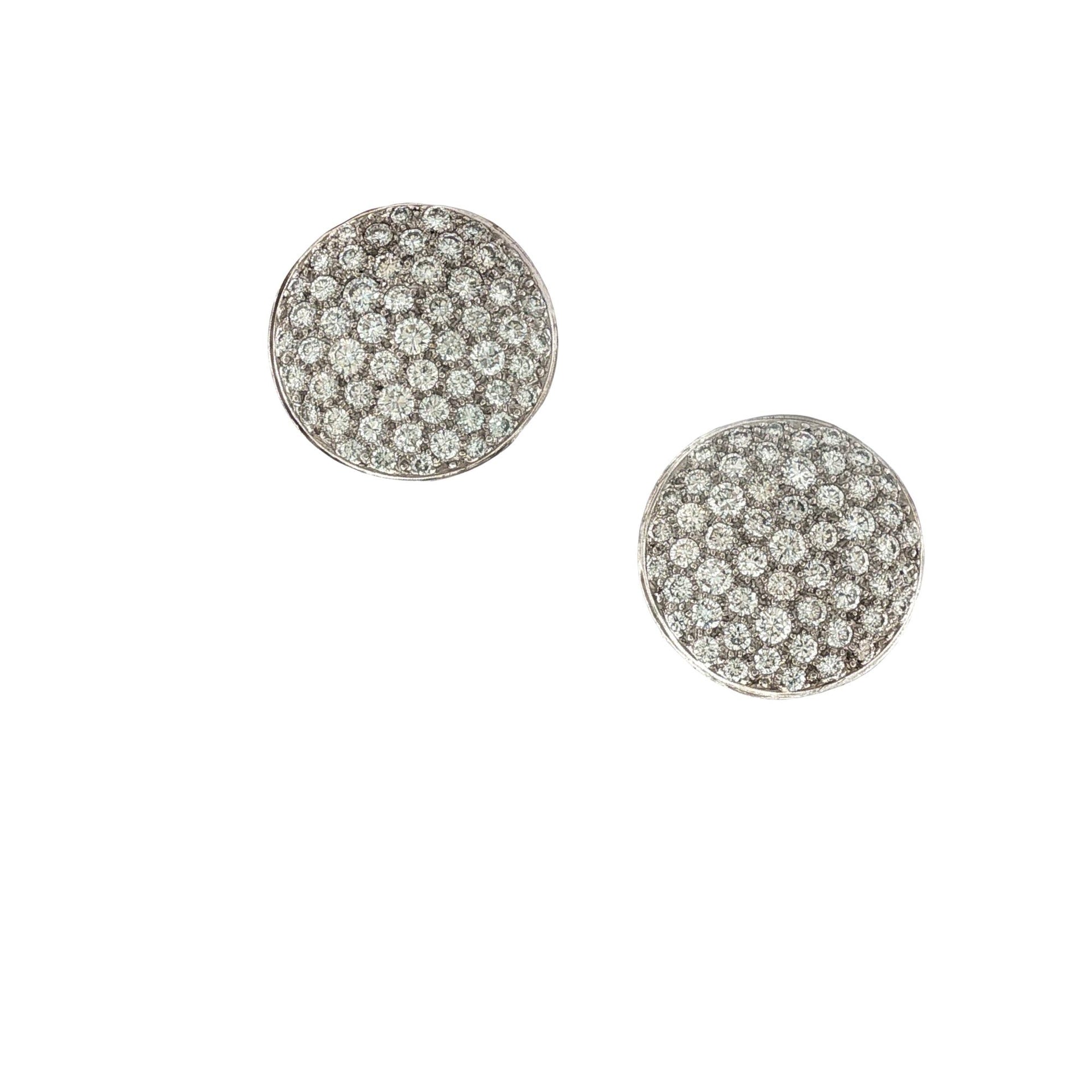 Pavé Diamond 18 Karat White Gold Disc Earclip Earrings Designed By Ivan & Co.