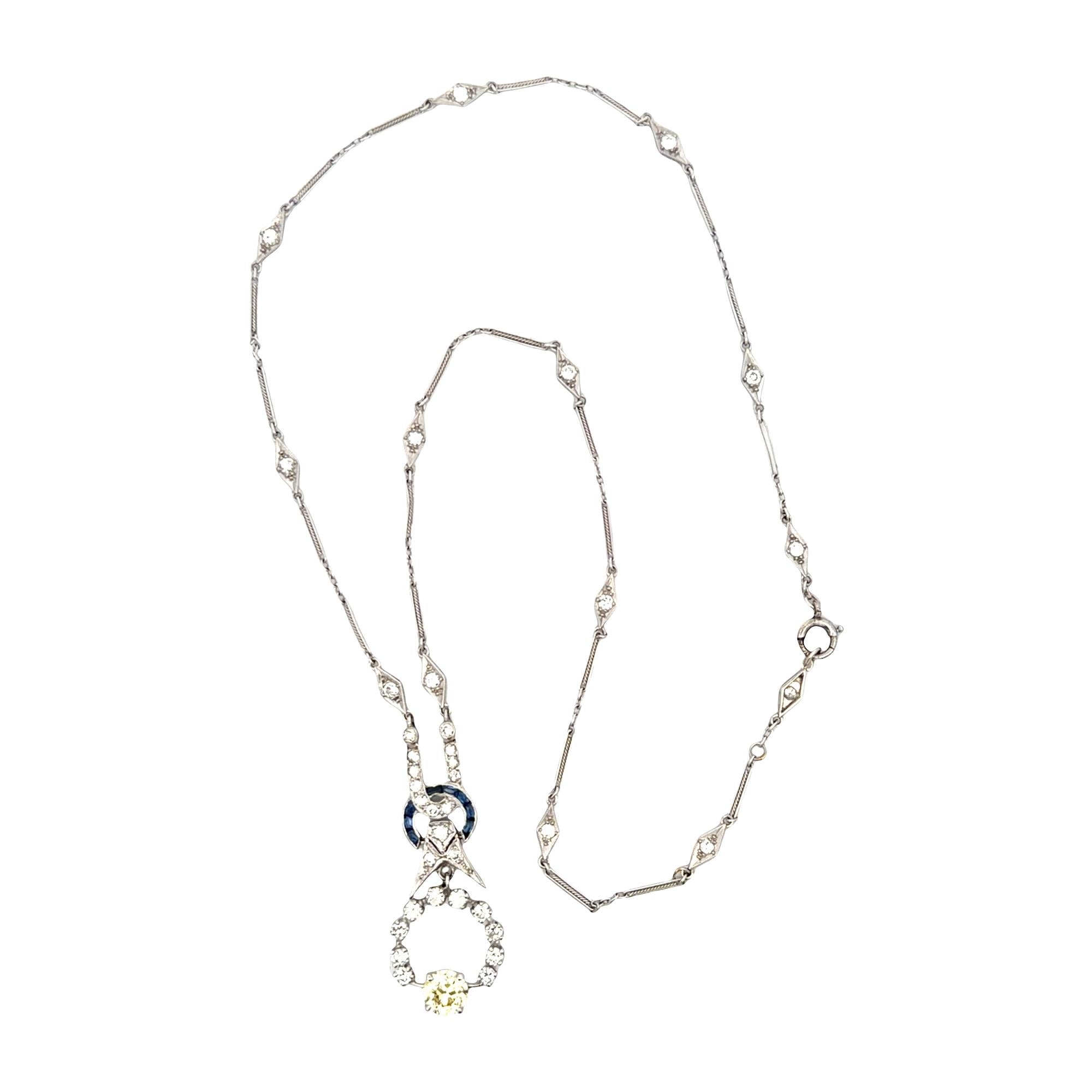 Art Deco Old European-Cut Diamond Platinum Drop Pendant Necklace
