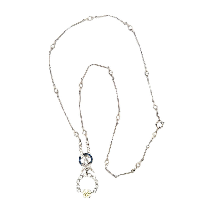 Art Deco Old European-Cut Diamond Platinum Drop Pendant Necklace
