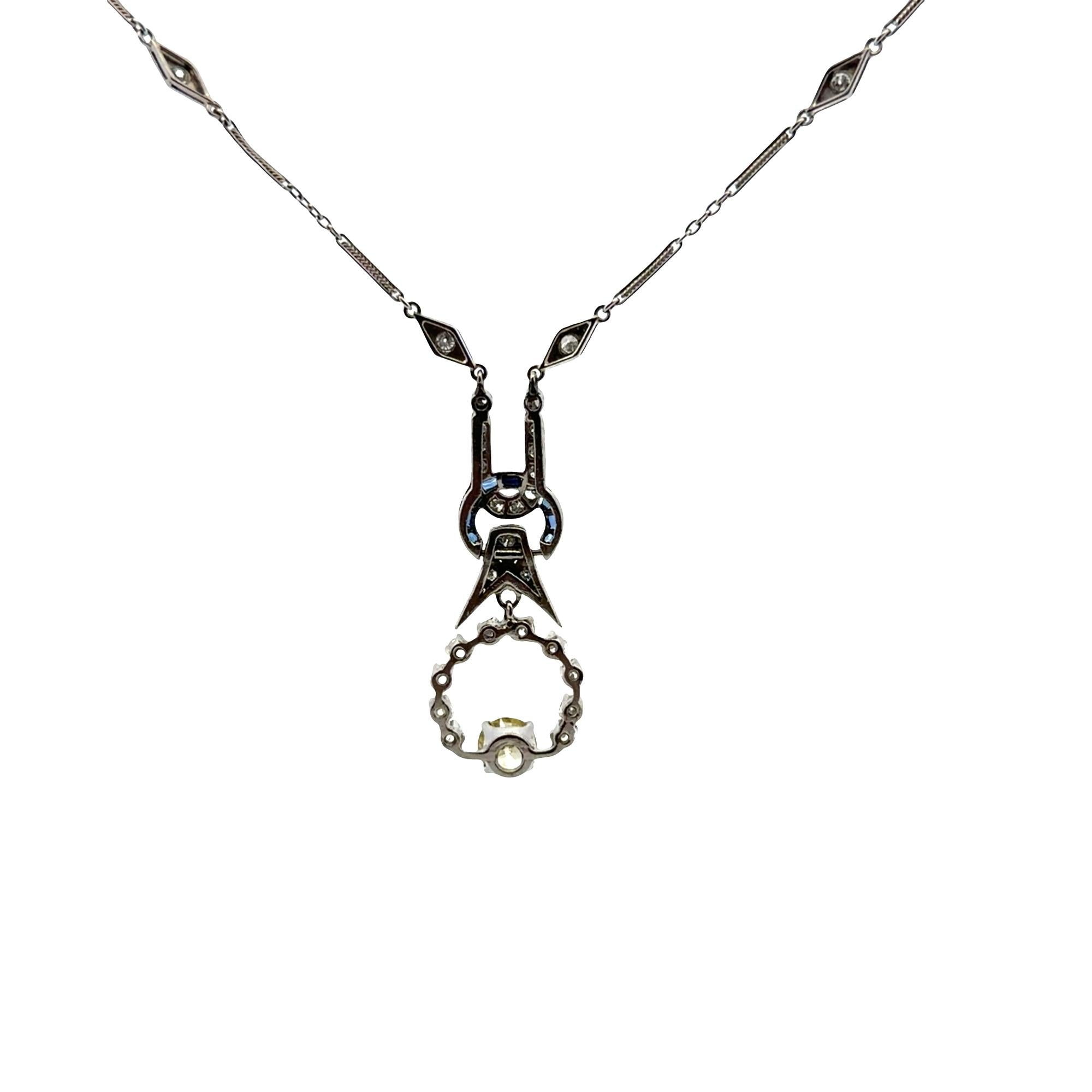 Art Deco Old European-Cut Diamond Platinum Drop Pendant Necklace