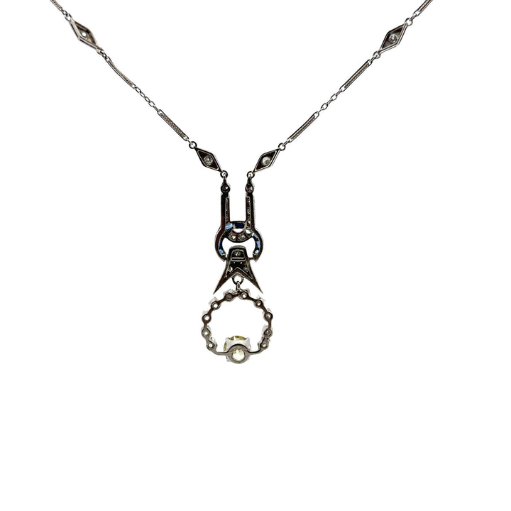 Art Deco Old European-Cut Diamond Platinum Drop Pendant Necklace