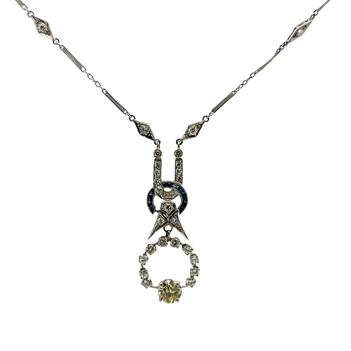 Art Deco Old European-Cut Diamond Platinum Drop Pendant Necklace