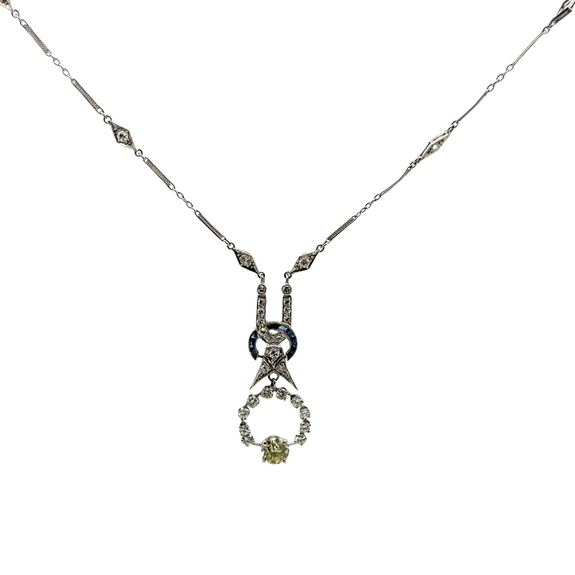 Art Deco Old European-Cut Diamond Platinum Drop Pendant Necklace