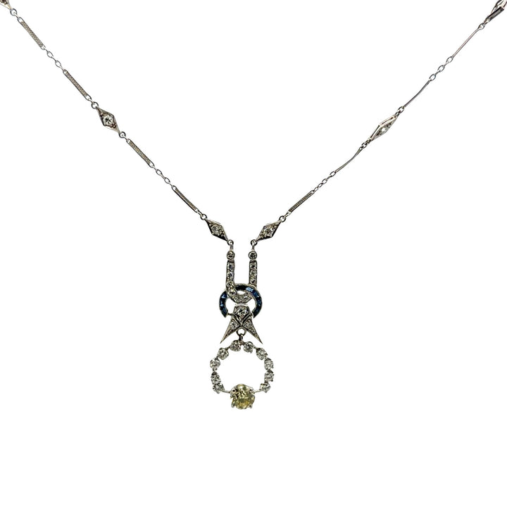 Art Deco Old European-Cut Diamond Platinum Drop Pendant Necklace