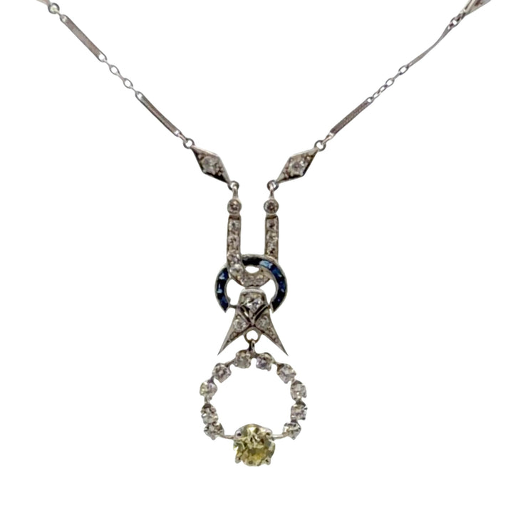 Art Deco Old European-Cut Diamond Platinum Drop Pendant Necklace