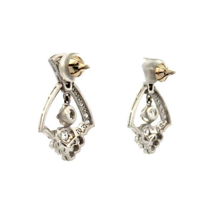 Art Deco Old European-Cut Diamond Platinum Dangle Earrings