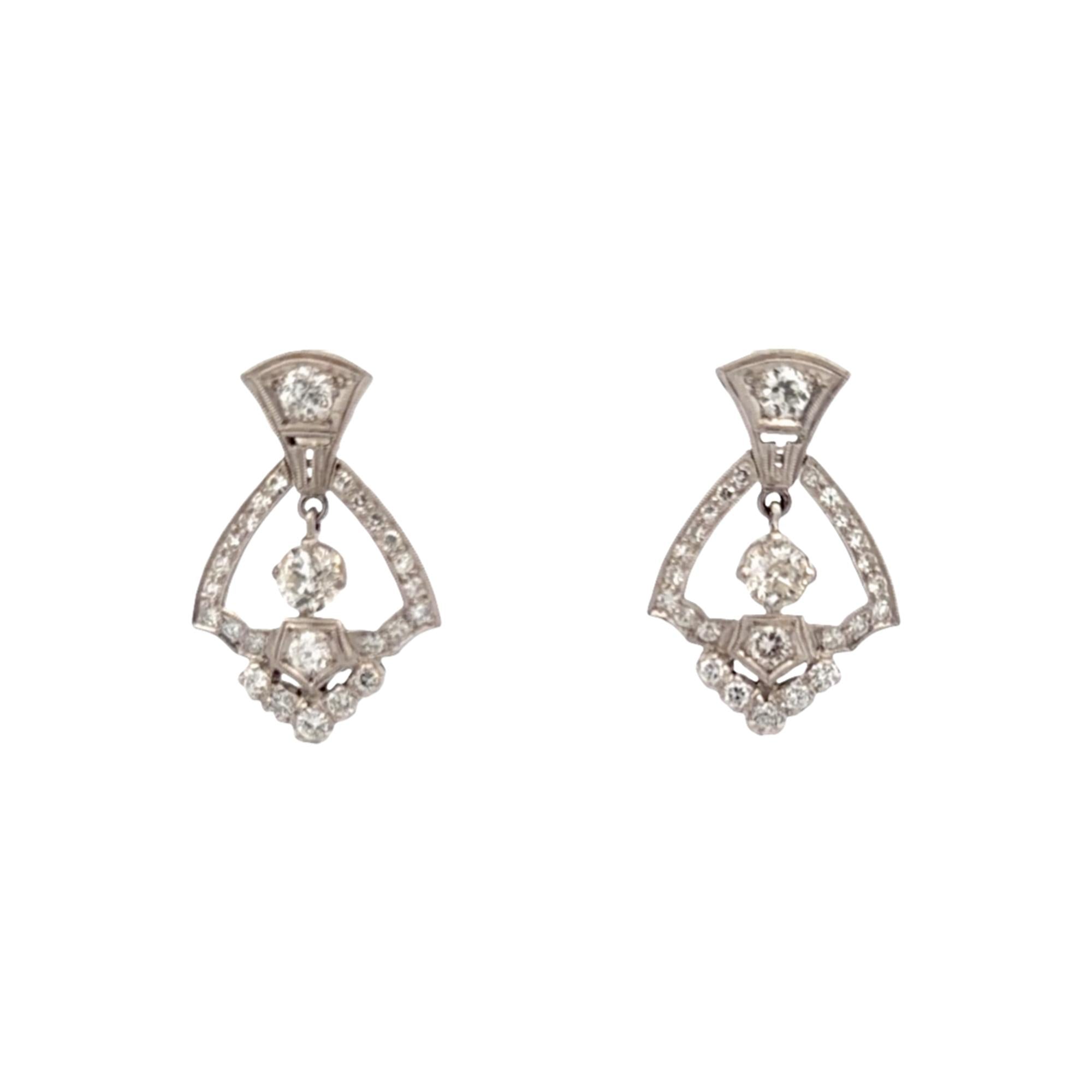Art Deco Old European-Cut Diamond Platinum Dangle Earrings