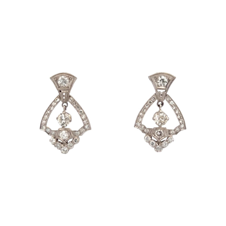 Art Deco Old European-Cut Diamond Platinum Dangle Earrings
