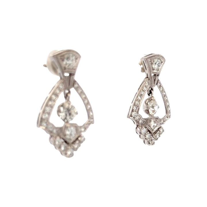 Art Deco Old European-Cut Diamond Platinum Dangle Earrings
