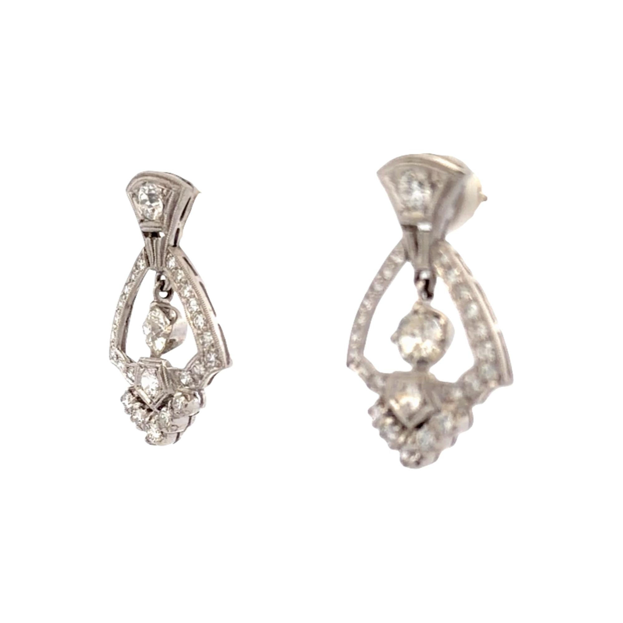 Art Deco Old European-Cut Diamond Platinum Dangle Earrings
