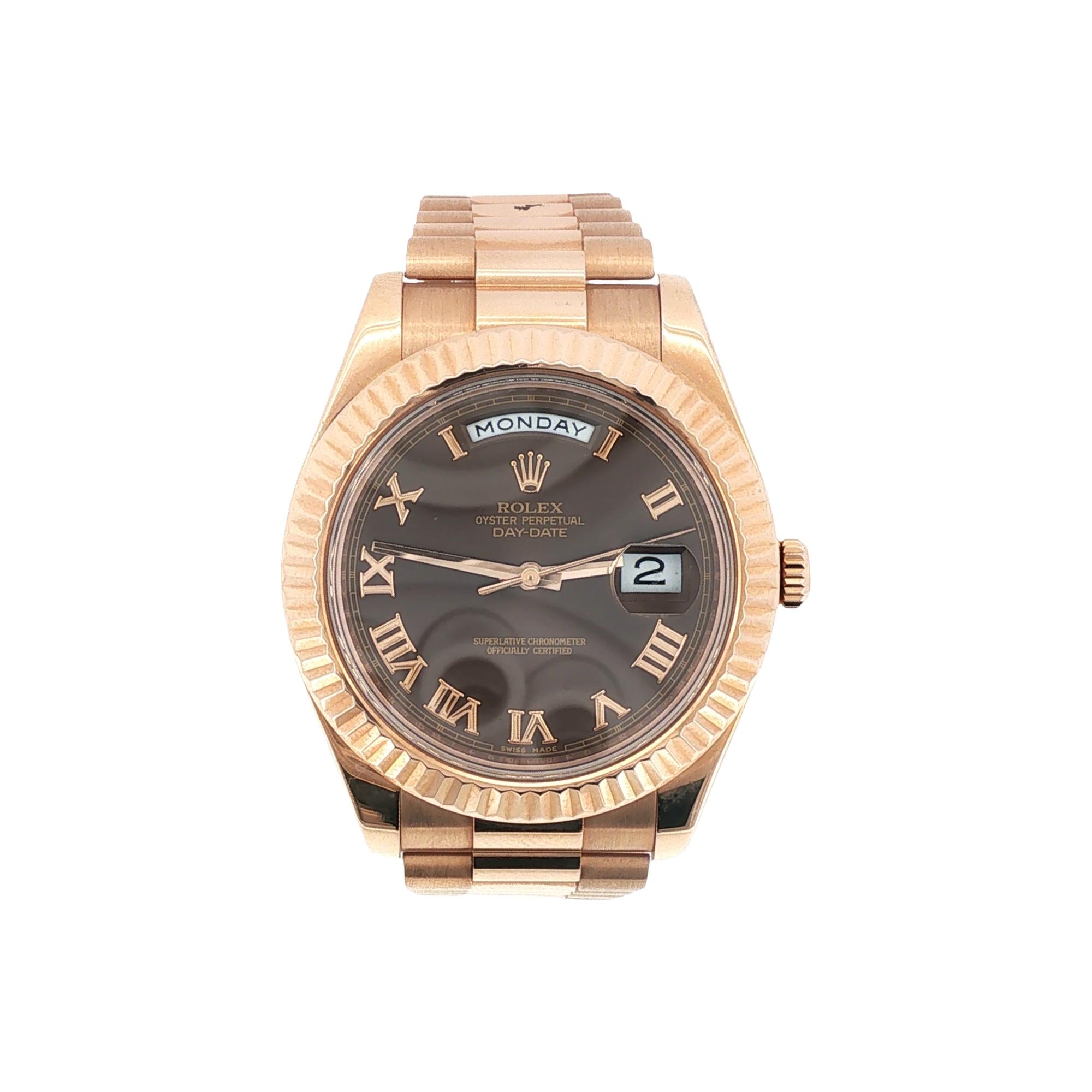 Rolex 18K Rose Gold Day Date II 41mm Chocolate Dial Watch Circa 2010