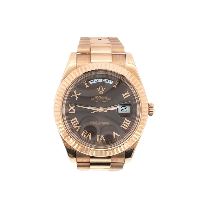 Rolex 18K Rose Gold Day Date II 41mm Chocolate Dial Watch Circa 2010