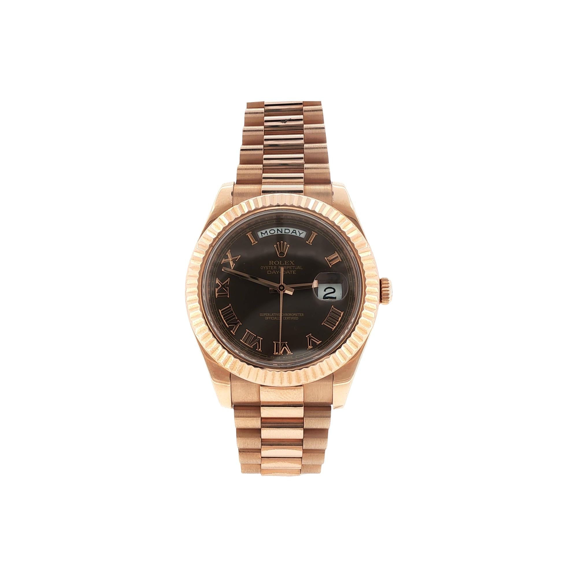 Rolex 18K Rose Gold Day Date II 41mm Chocolate Dial Watch Circa 2010