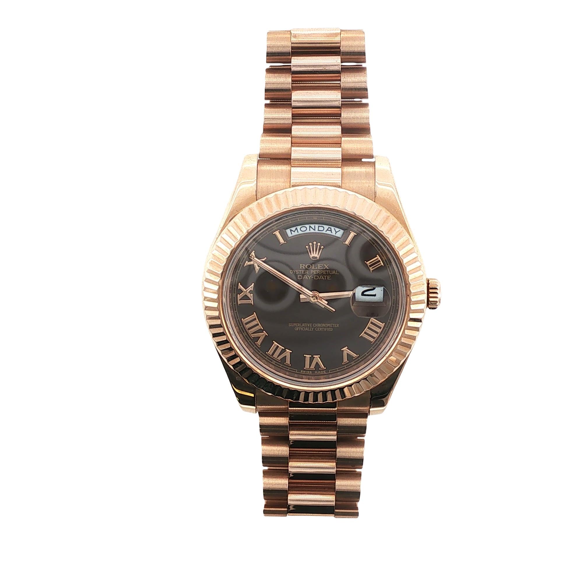 Rolex 18K Rose Gold Day Date II 41mm Chocolate Dial Watch Circa 2010