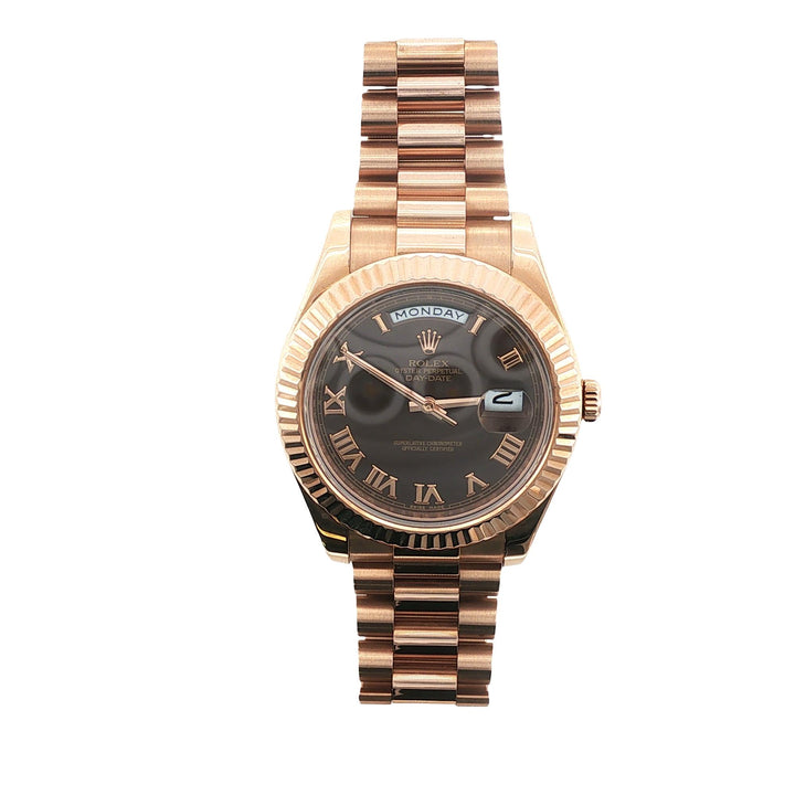 Rolex 18K Rose Gold Day Date II 41mm Chocolate Dial Watch Circa 2010