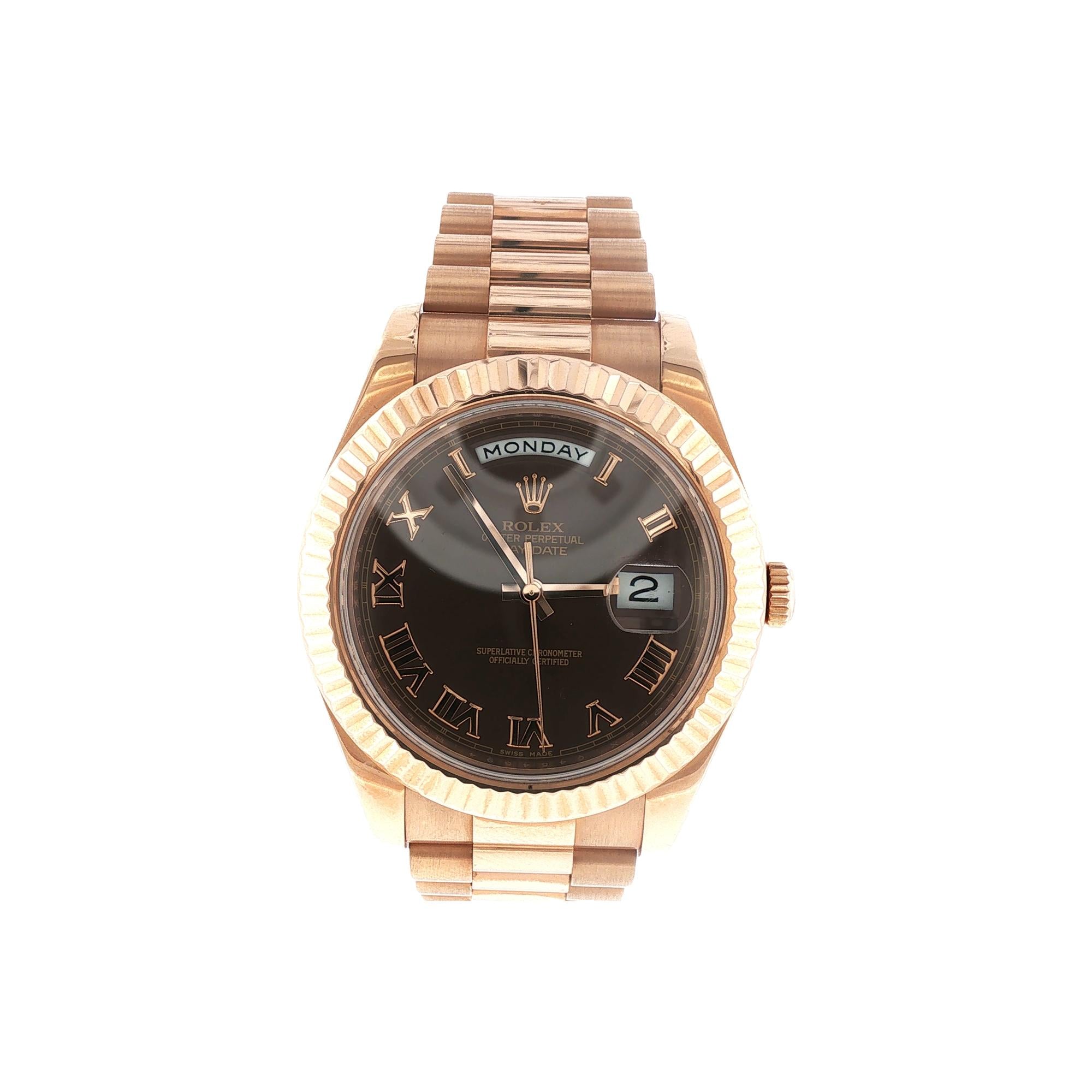 Rolex 18K Rose Gold Day Date II 41mm Chocolate Dial Watch Circa 2010
