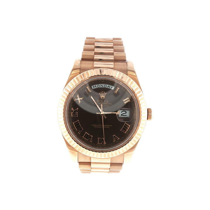 Rolex 18K Rose Gold Day Date II 41mm Chocolate Dial Watch Circa 2010