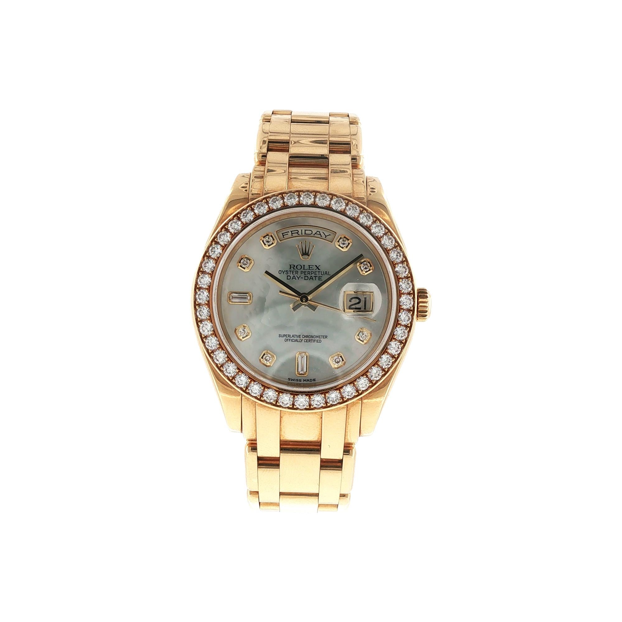 Rolex 39mm Day-Date Masterpiece Mother Of Pearl Diamond 18KYG Watch