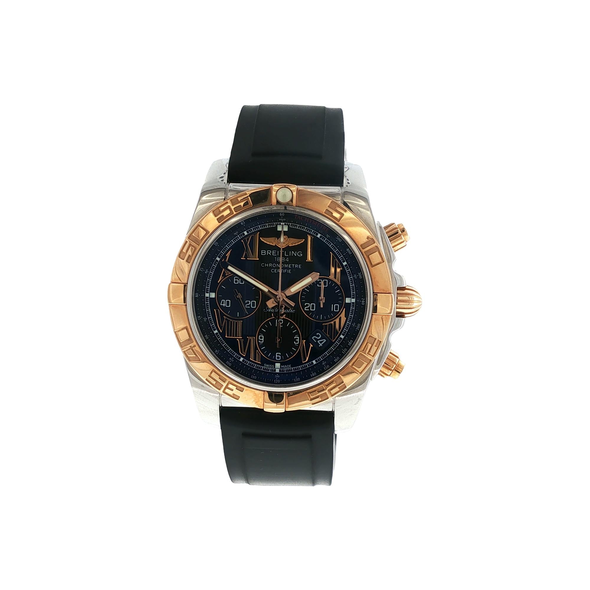 Breitling Chronomat 44 mm Black Dial Rubber Strap Automatic Watch SS/18KRG Case