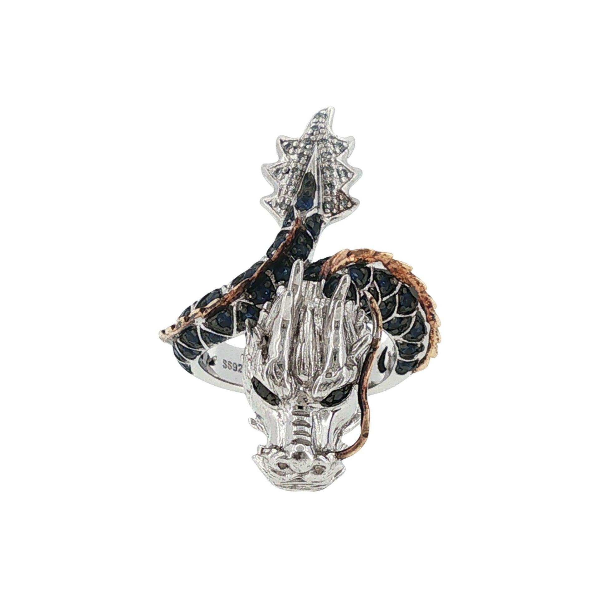 Effy Diamond & Sapphire 14KYG/Sterling Silver Dragon Ring