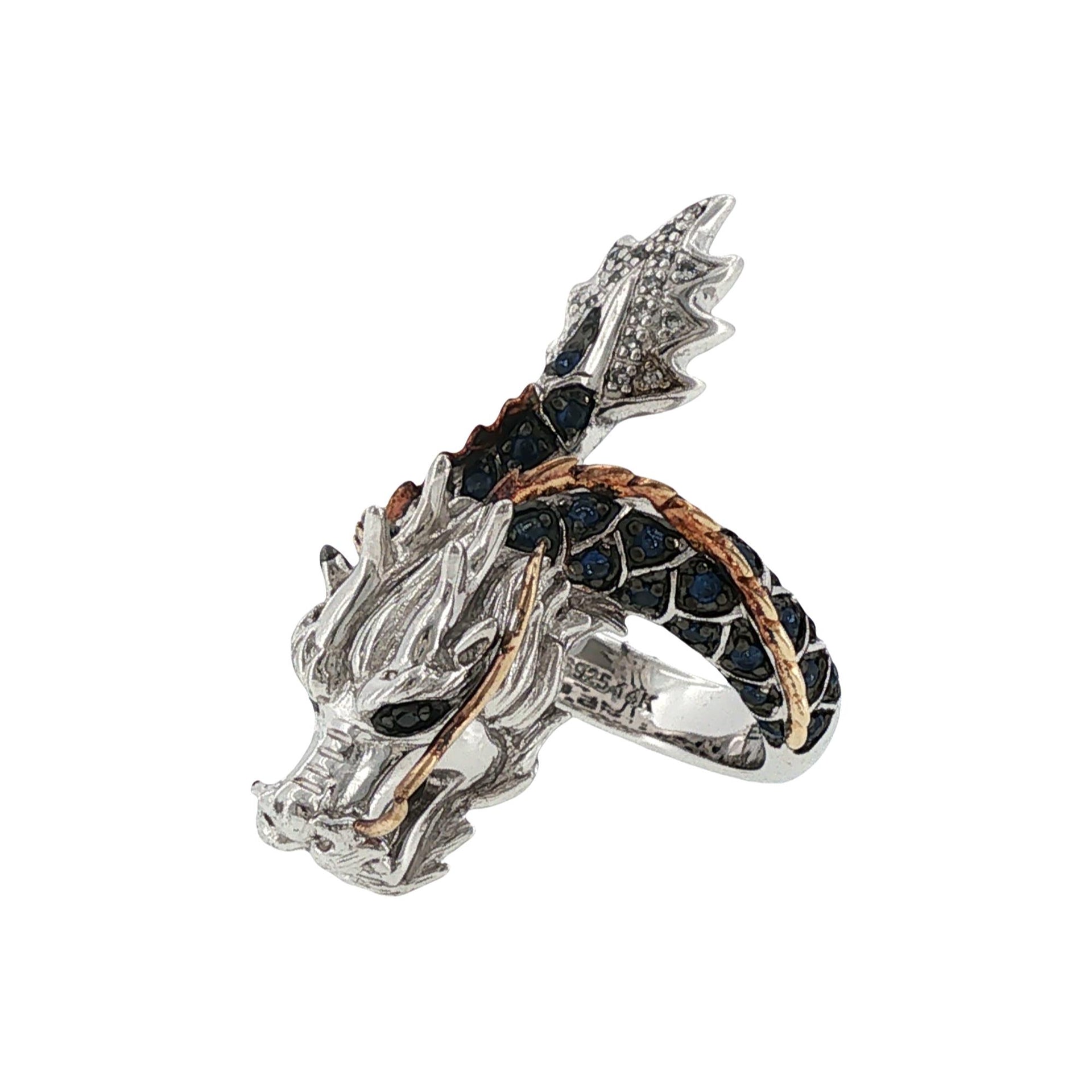 Effy Diamond & Sapphire 14KYG/Sterling Silver Dragon Ring