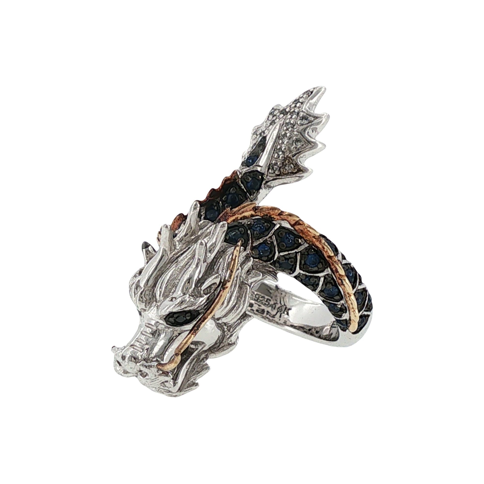 Effy Diamond & Sapphire 14KYG/Sterling Silver Dragon Ring