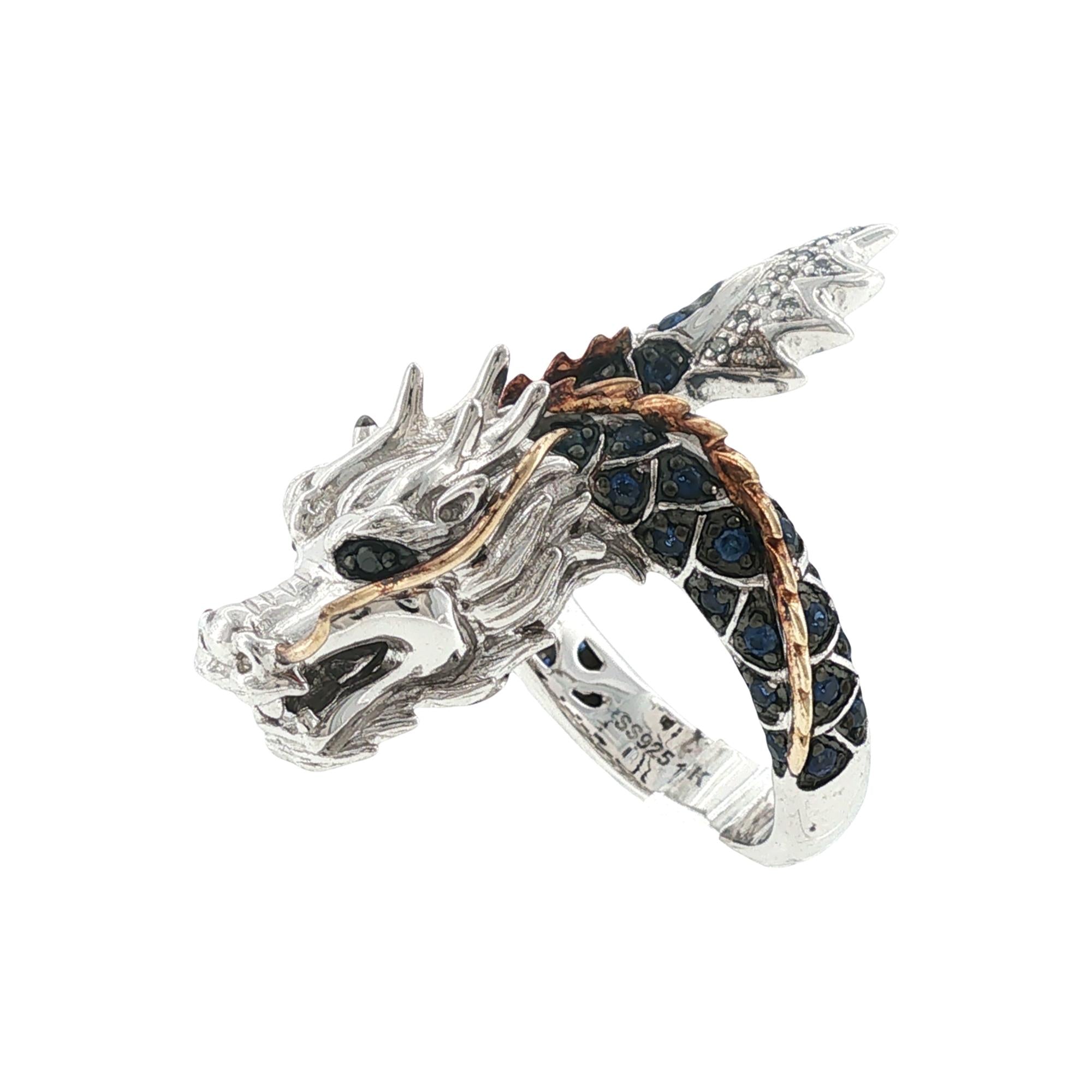Effy Diamond & Sapphire 14KYG/Sterling Silver Dragon Ring