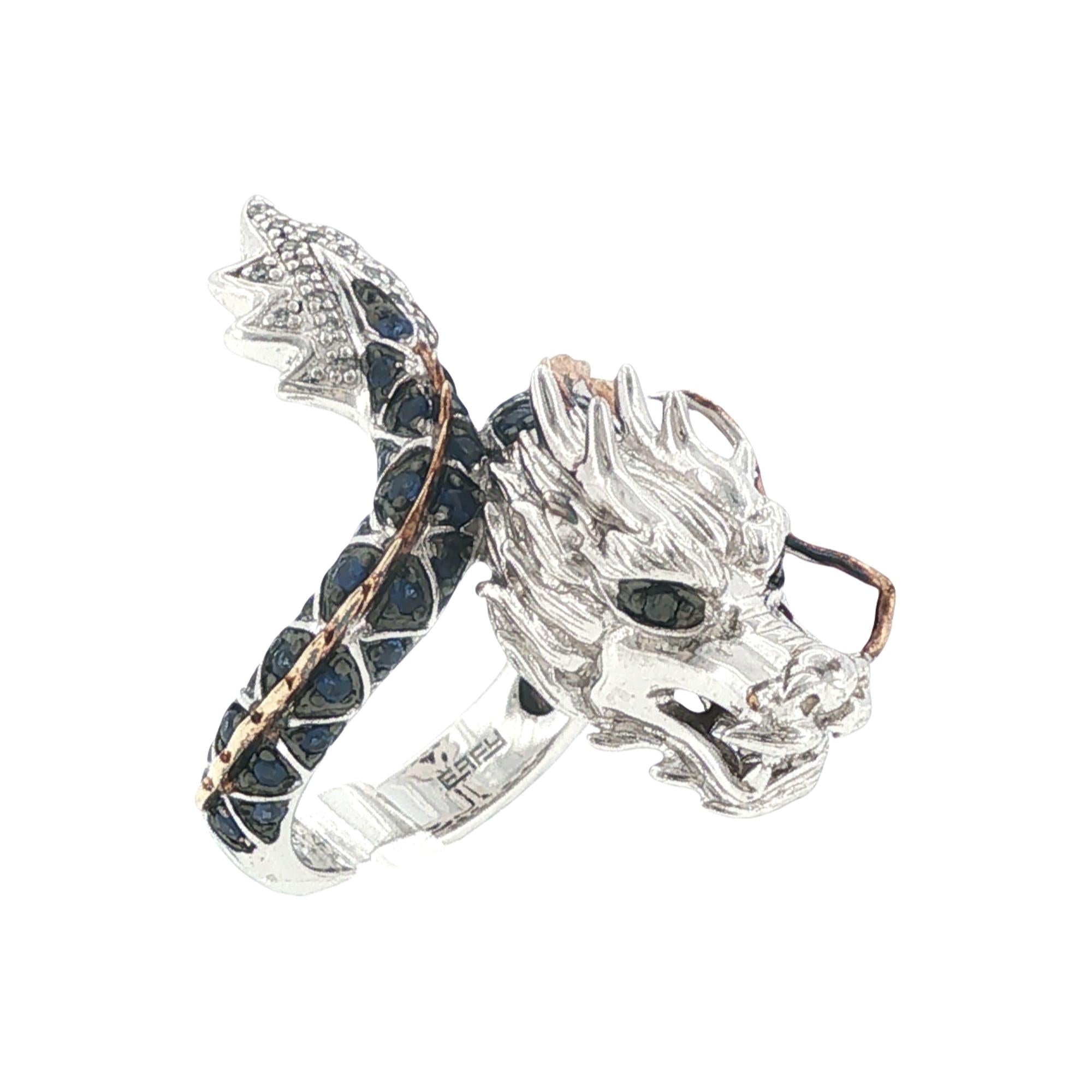 Effy Diamond & Sapphire 14KYG/Sterling Silver Dragon Ring