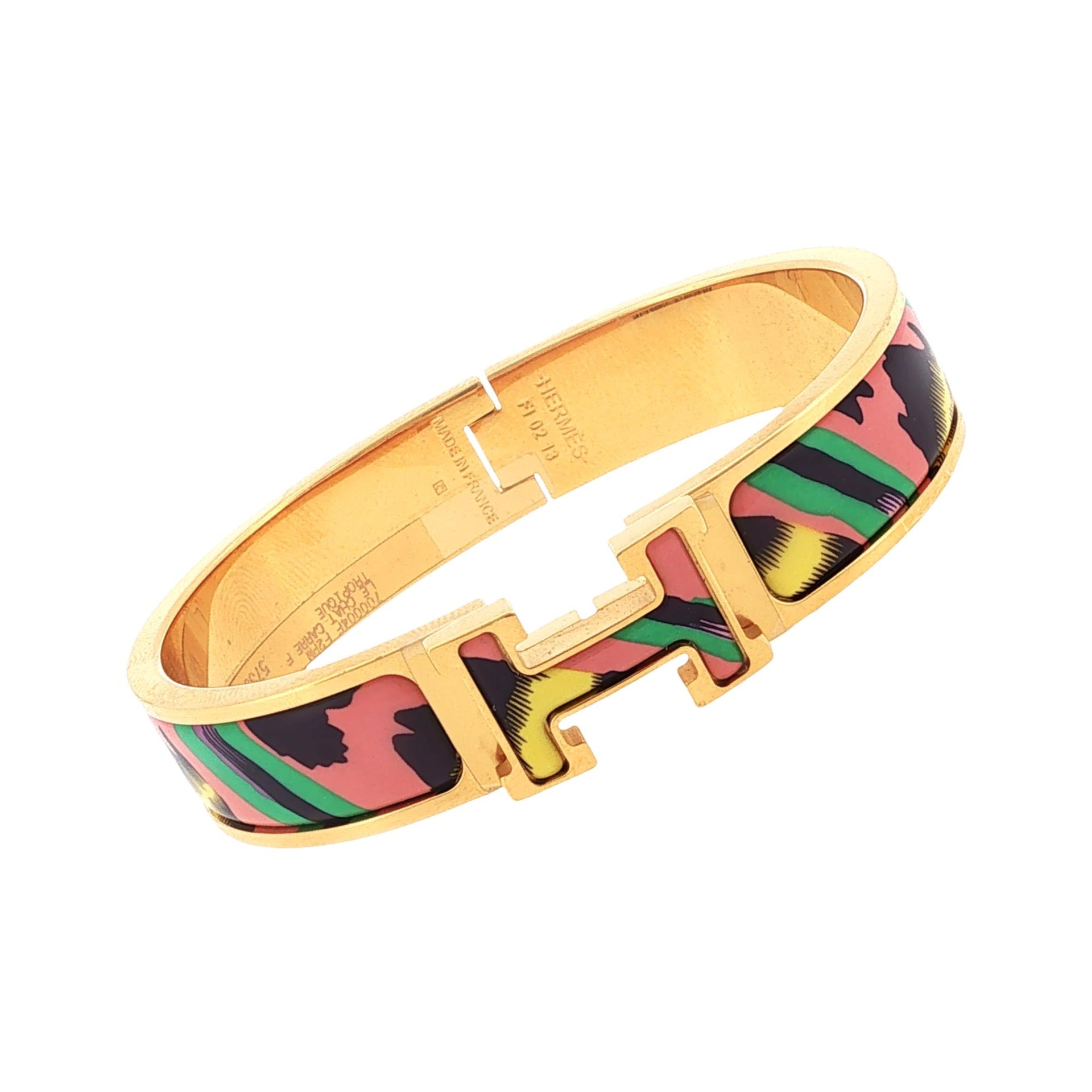 Hermès Multicolor Le Chat Carre Enamel Clic H Bracelet