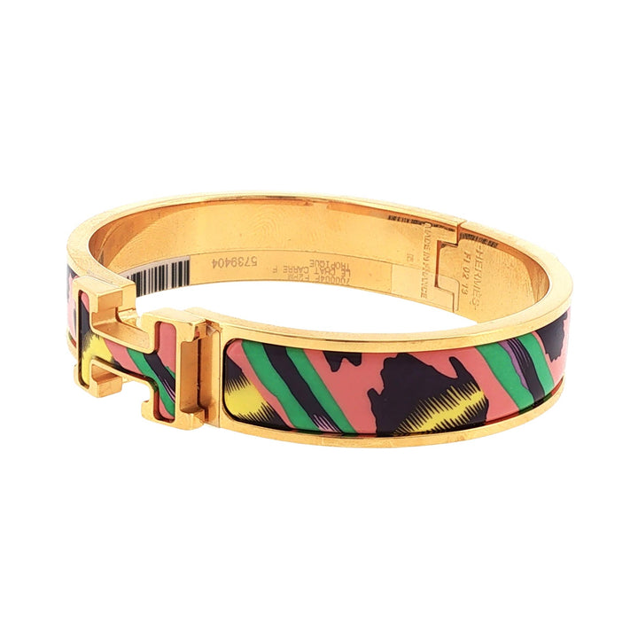 Hermès Multicolor Le Chat Carre Enamel Clic H Bracelet