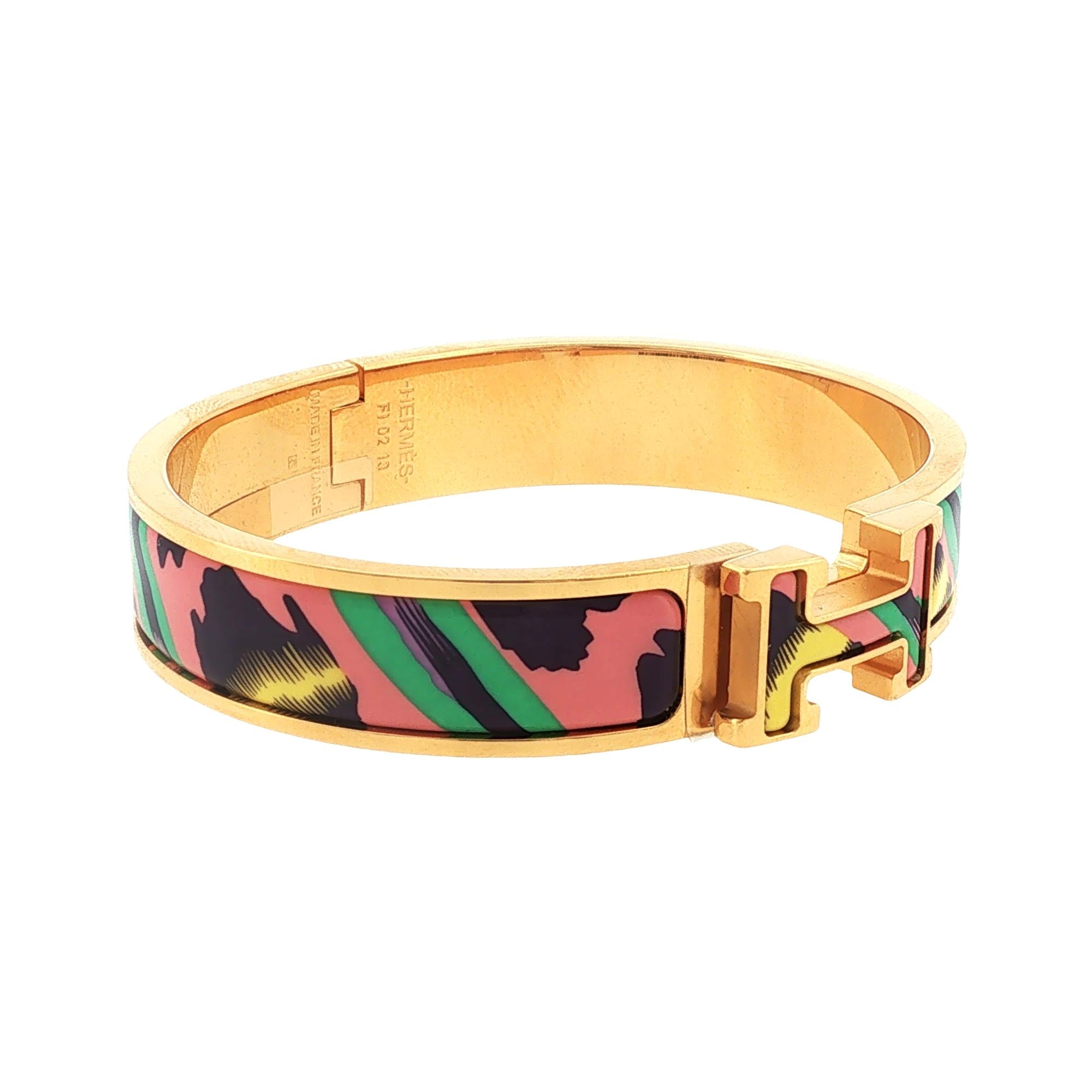 Hermès Multicolor Le Chat Carre Enamel Clic H Bracelet