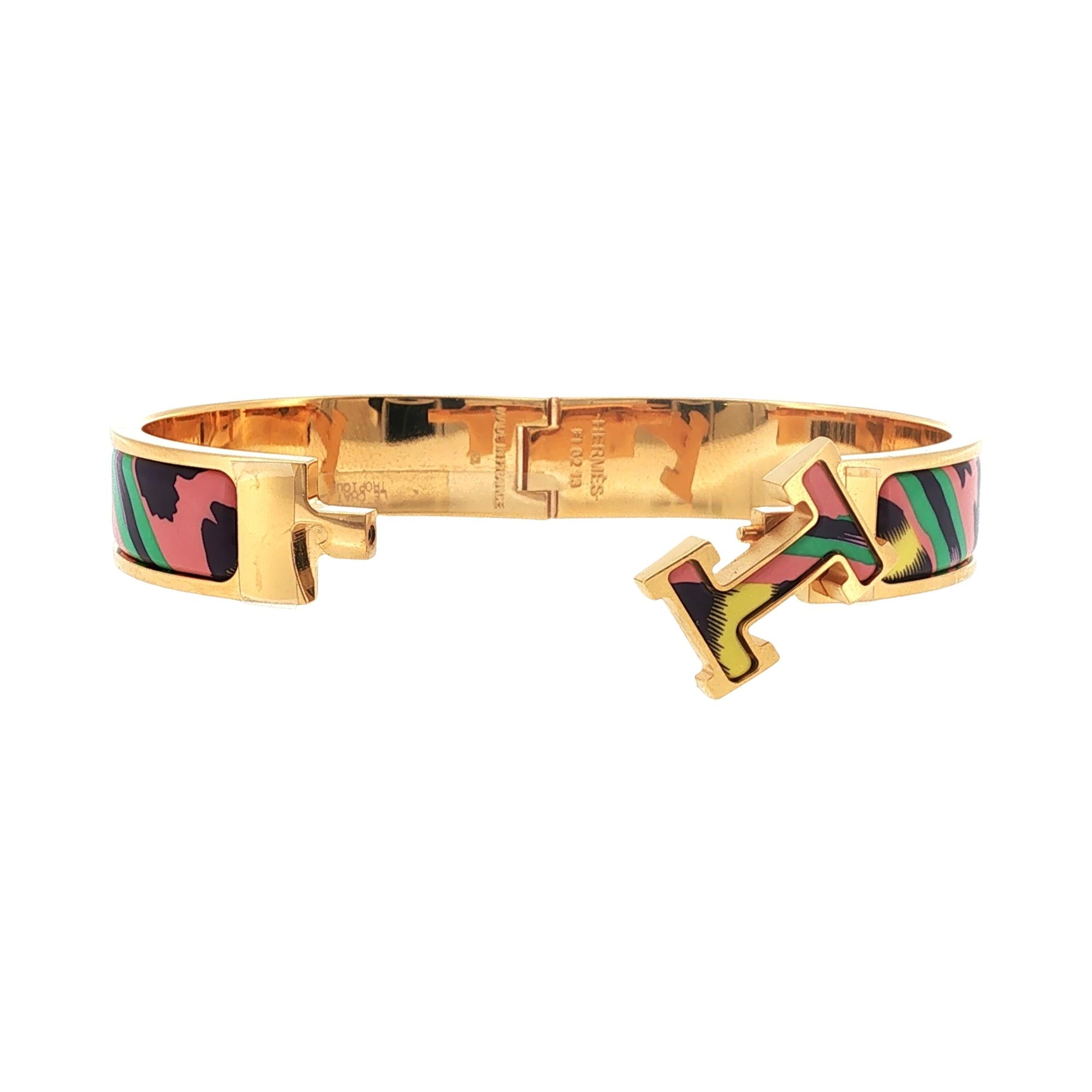 Hermès Multicolor Le Chat Carre Enamel Clic H Bracelet