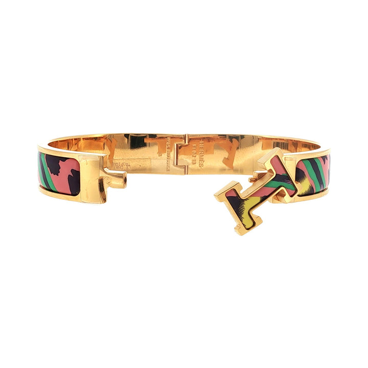 Hermès Multicolor Le Chat Carre Enamel Clic H Bracelet